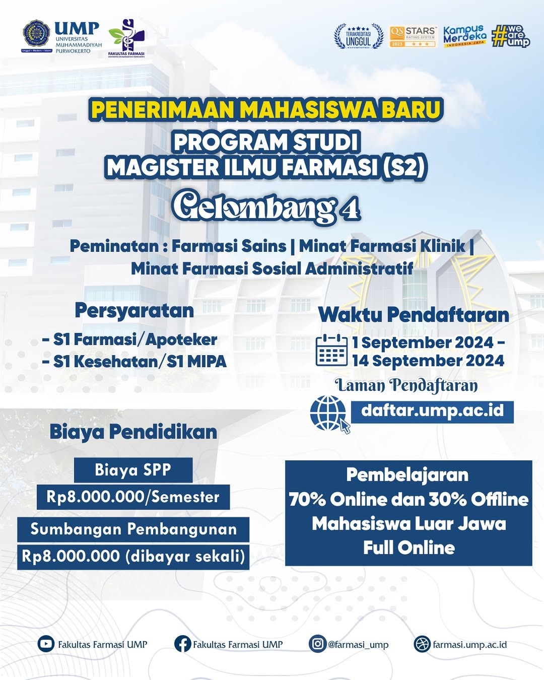 Penerimaan Mahasiswa Baru Program Studi Magister Ilmu Farmasi di UMP